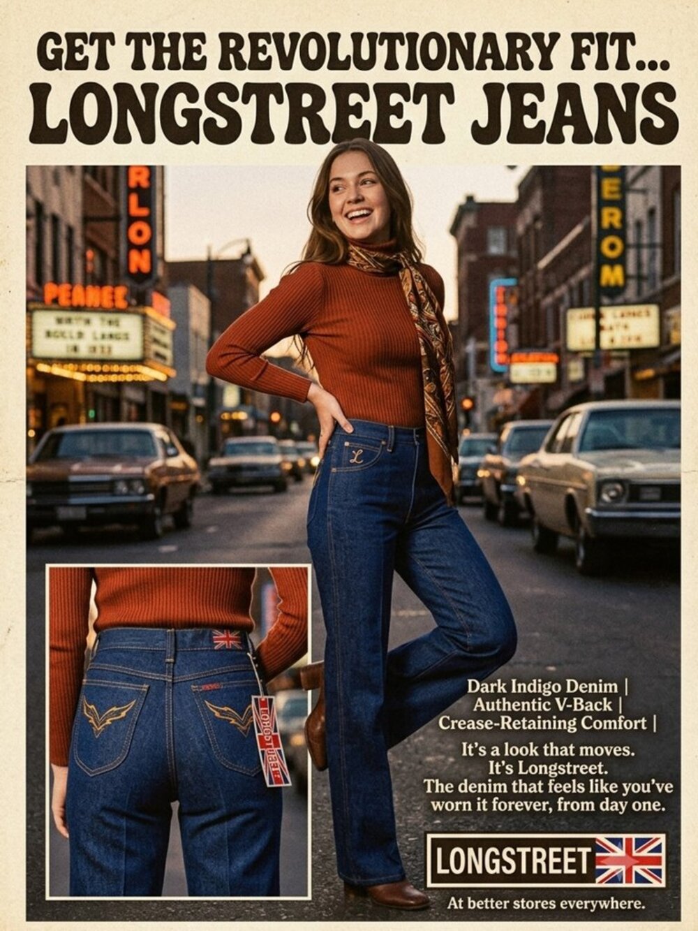 VINTAGE 70's Deadstock LONGSTREET High Waisted Flare Jeans Dark Wash 🕺🪩